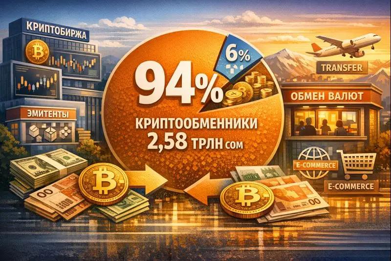 Кыргызстан за 2025 год прокрутил через криптообменки почти $30 млрд