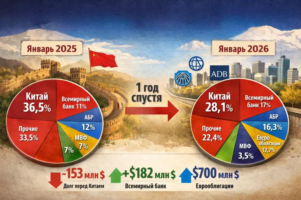 Кыргызстан снижает долговую зависимость от Китая. Как за год изменилась структура госдолга?
